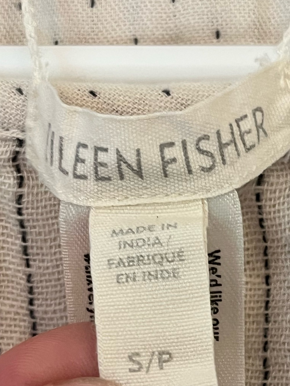 Eileen Fisher Cream Short Sleeve Shirt Quilted Hem with Thin Black Pinstripes - Picture 3 of 5